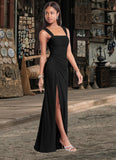 Maci Sheath Ruched Mesh Floor-Length Dress black STKP0022704