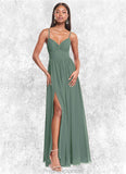 Reese A-Line V-Neck Pleated Chiffon Floor-Length Dress Eucalyptus STKP0022705