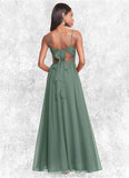 Reese A-Line V-Neck Pleated Chiffon Floor-Length Dress Eucalyptus STKP0022705