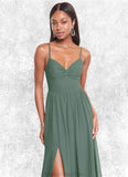 Reese A-Line V-Neck Pleated Chiffon Floor-Length Dress Eucalyptus STKP0022705