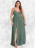 Reese A-Line V-Neck Pleated Chiffon Floor-Length Dress Eucalyptus STKP0022705