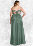 Reese A-Line V-Neck Pleated Chiffon Floor-Length Dress Eucalyptus STKP0022705