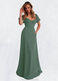 Lillian Chiffon A-line Dress with Puff Sleeves Eucalyptus STKP0022709