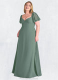 Lillian Chiffon A-line Dress with Puff Sleeves Eucalyptus STKP0022709