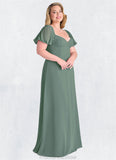 Lillian Chiffon A-line Dress with Puff Sleeves Eucalyptus STKP0022709