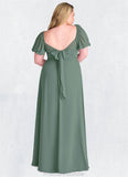 Lillian Chiffon A-line Dress with Puff Sleeves Eucalyptus STKP0022709