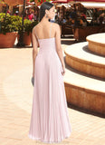 Janey A-Line V-Neck Pleated Chiffon Floor-Length Dress Blushing Pink STKP0022712