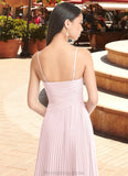 Janey A-Line V-Neck Pleated Chiffon Floor-Length Dress Blushing Pink STKP0022712