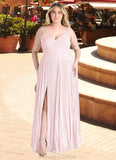 Janey A-Line V-Neck Pleated Chiffon Floor-Length Dress Blushing Pink STKP0022712