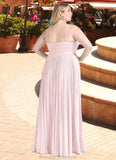 Janey A-Line V-Neck Pleated Chiffon Floor-Length Dress Blushing Pink STKP0022712