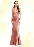 Teresa Mermaid Pleated Stretch Satin Floor-Length Dress Rosette STKP0022716