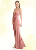 Teresa Mermaid Pleated Stretch Satin Floor-Length Dress Rosette STKP0022716