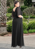 Amiyah A-Line V-Neck Chiffon Floor-Length Dress black STKP0022718