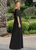 Amiyah A-Line V-Neck Chiffon Floor-Length Dress black STKP0022718