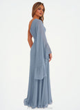 Louisa One Shoulder Sleeve Chiffon A-Line Dress dusty blue STKP0022720