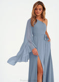 Louisa One Shoulder Sleeve Chiffon A-Line Dress dusty blue STKP0022720