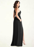 Kayla A-Line One Shoulder Luxe Knit Floor-Length Dress black STKP0022721