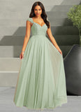 Marisa A-Line Pleated Tulle Floor-Length Dress Dusty Sage STKP0022722