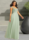 Marisa A-Line Pleated Tulle Floor-Length Dress Dusty Sage STKP0022722