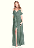 Jaida A-Line Off the Shoulder Chiffon Floor-Length Dress Eucalyptus STKP0022725