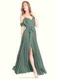 Jaida A-Line Off the Shoulder Chiffon Floor-Length Dress Eucalyptus STKP0022725