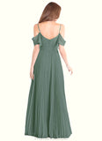 Jaida A-Line Off the Shoulder Chiffon Floor-Length Dress Eucalyptus STKP0022725