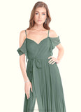 Jaida A-Line Off the Shoulder Chiffon Floor-Length Dress Eucalyptus STKP0022725