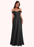 Emilee Off Shoulder Dropwaist Stretch Satin Ball Gown black STKP0022726