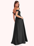 Emilee Off Shoulder Dropwaist Stretch Satin Ball Gown black STKP0022726