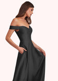 Emilee Off Shoulder Dropwaist Stretch Satin Ball Gown black STKP0022726