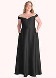 Emilee Off Shoulder Dropwaist Stretch Satin Ball Gown black STKP0022726