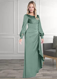 Evangeline Mermaid Long Sleeve Stretch Satin Floor-Length Dress Eucalyptus STKP0022730