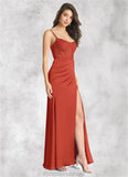 Shyann Sheath Lace Stretch Satin Floor-Length Dress Rust STKP0022732