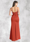 Shyann Sheath Lace Stretch Satin Floor-Length Dress Rust STKP0022732