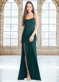 Meadow Sheath Side Slit Stretch Satin Floor-Length Dress Pine STKP0022734