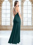 Meadow Sheath Side Slit Stretch Satin Floor-Length Dress Pine STKP0022734