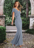 Alisa A-Line Ruched Luxe Knit Floor-Length Dress dusty blue STKP0022735