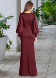 Joy Sheath Long Sleeve Stretch Satin Floor-Length Dress Cabernet STKP0022738