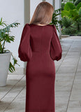 Joy Sheath Long Sleeve Stretch Satin Floor-Length Dress Cabernet STKP0022738