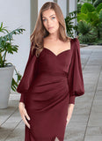 Joy Sheath Long Sleeve Stretch Satin Floor-Length Dress Cabernet STKP0022738