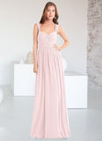 Lillie A-Line Lace Chiffon Floor-Length Dress Blushing Pink STKP0022740