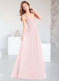 Lillie A-Line Lace Chiffon Floor-Length Dress Blushing Pink STKP0022740