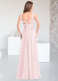 Lillie A-Line Lace Chiffon Floor-Length Dress Blushing Pink STKP0022740