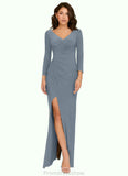 Peggie Sheath Long Sleeve Luxe Knit Floor-Length Dress dusty blue STKP0022741