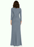 Peggie Sheath Long Sleeve Luxe Knit Floor-Length Dress dusty blue STKP0022741