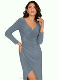 Peggie Sheath Long Sleeve Luxe Knit Floor-Length Dress dusty blue STKP0022741