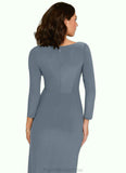 Peggie Sheath Long Sleeve Luxe Knit Floor-Length Dress dusty blue STKP0022741