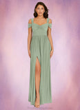 Noelle A-Line Pleated Luxe Knit Floor-Length Dress Agave STKP0022742