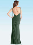 Penelope Sheath Bow Luxe Knit Floor-Length Dress Eucalyptus STKP0022744