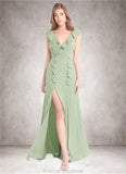 Tricia A-Line Pleated Stretch Chiffon Floor-Length Dress Dusty Sage STKP0022745